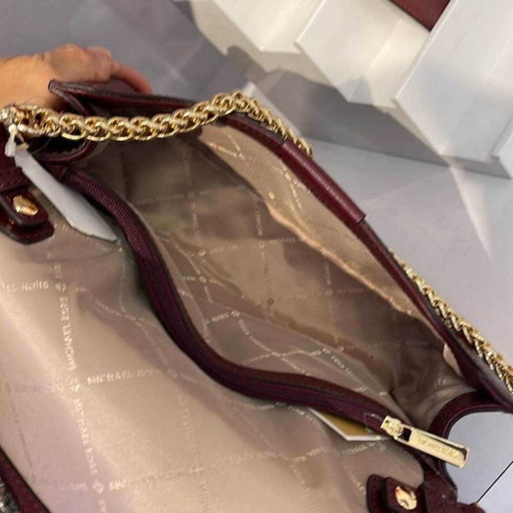 Michael Kors Sonia Medium Leather Shoulder Bag Merlot - Picture 6 of 16